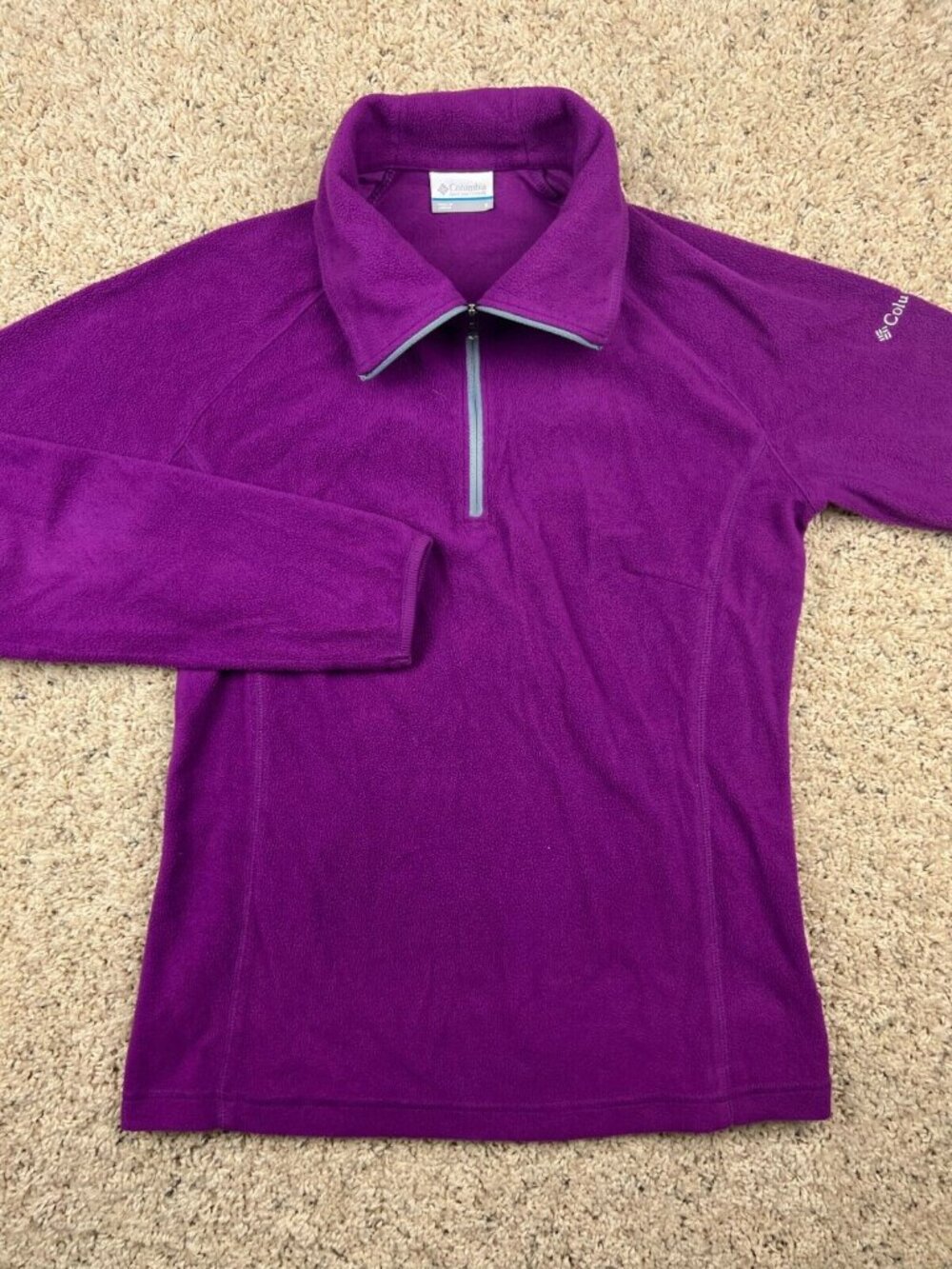 Columbia Fleece Jacket Womens S Small Purple 1/4 Zip Logo Embroidered Fall